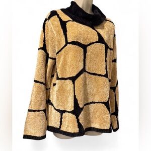 Susan Bristol Vintage Chenille Turtleneck Sweater XL Abstract Geometric Soft